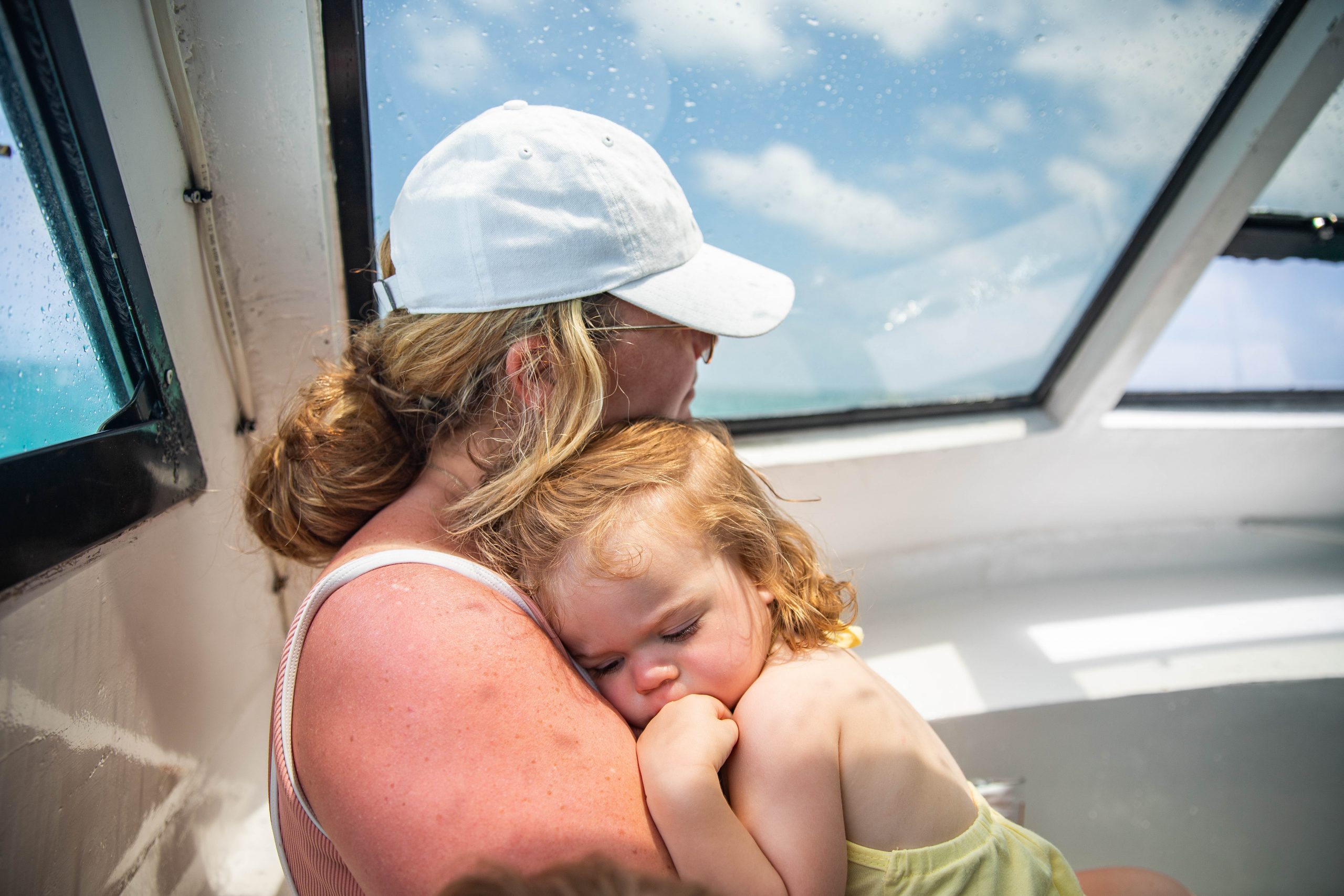 Nicki Odom with daughter on the ferry boat in Hope Town Bahamas